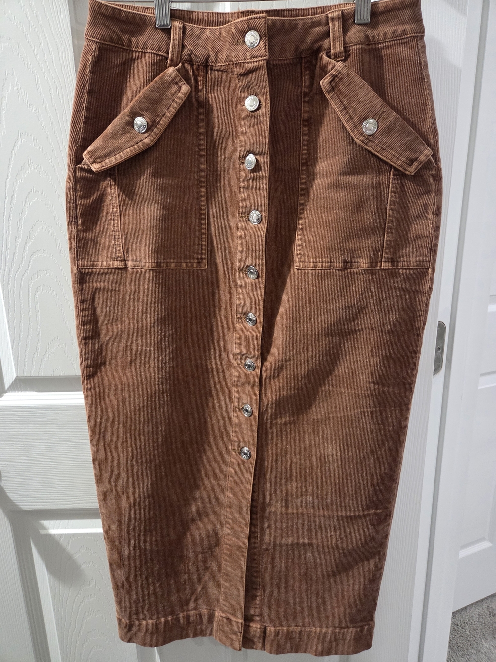 Forever 21 Rust Brown Button-Front Corduroy Midi Skirt